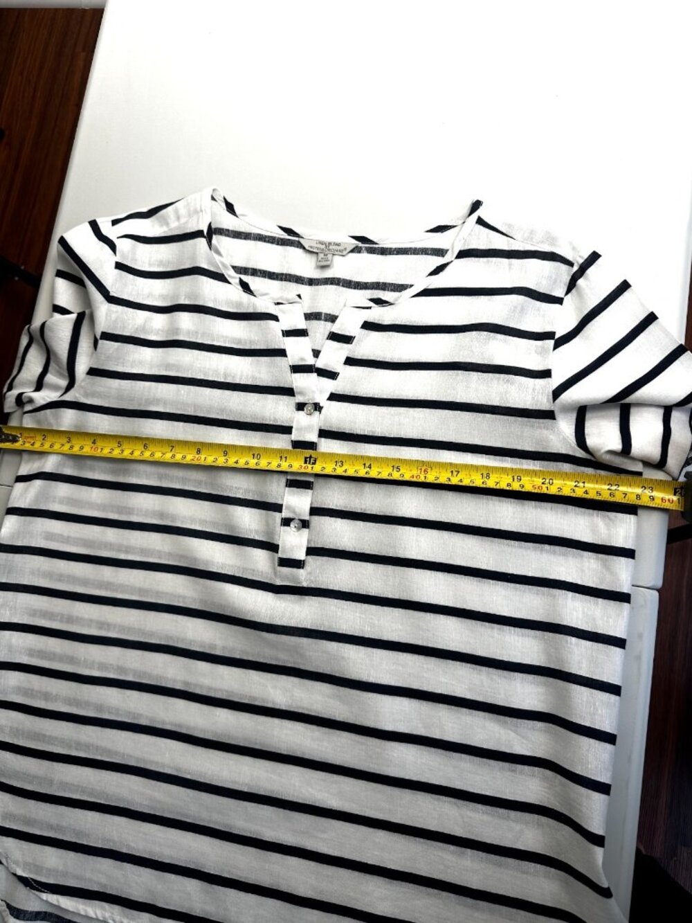Hester & Orchard Women’s Linen Blend Striped Blouse Top Black White Size M - Picture 7 of 8